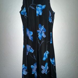 Chic Black Maxi Dress with Blue Floral Design